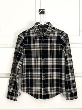 Quince Girls Plaid Fleece Shirt Stretch Button Front Size 12